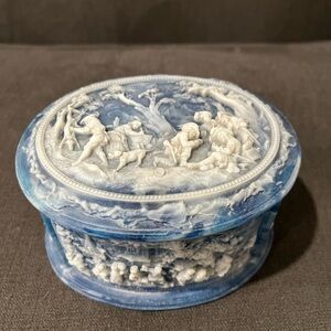 Blue and White Decorative jewelry box, Incolay stone